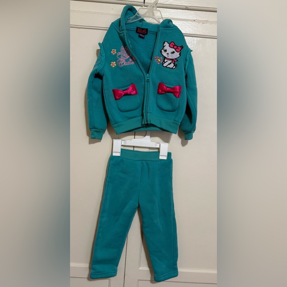 Teal Tracksuit with Pink Bows